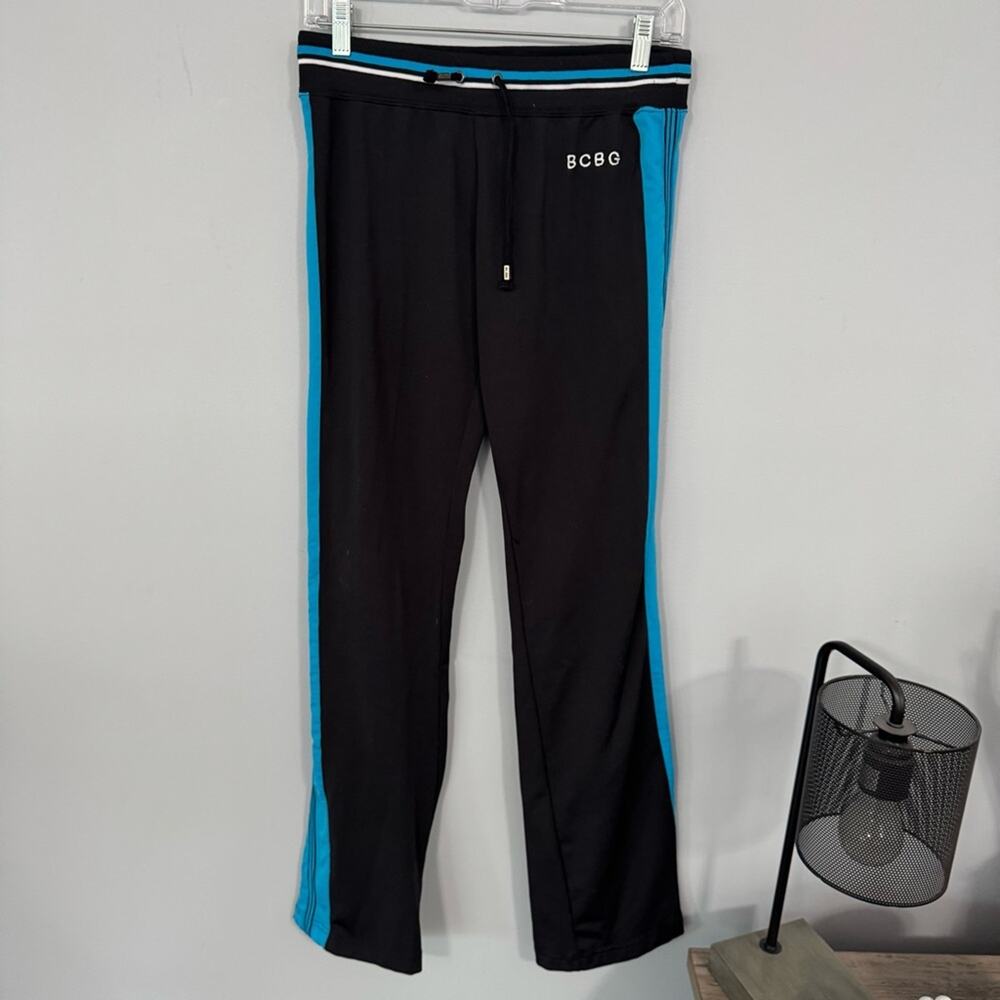 BCBG MaxAzria Black & Blue Stripe Track Pants Women’s Size Medium Spandex Blend